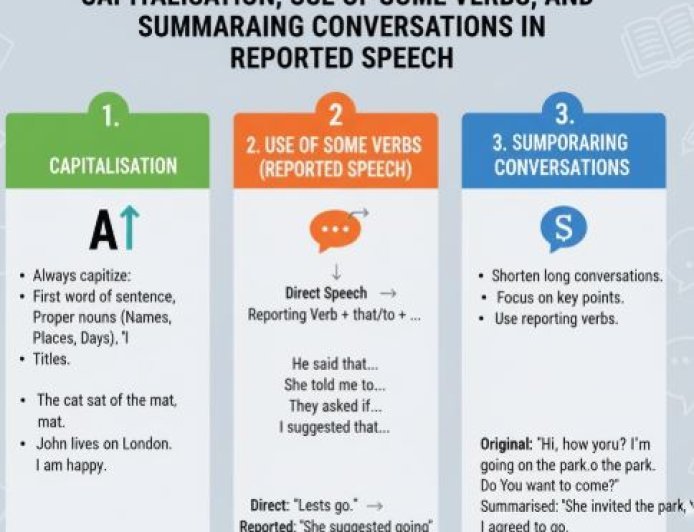 CAPITALISATION, USE OF SOME VERBS, AND SUMMARISING CONVERSATIONS IN REPORTED SPEECH