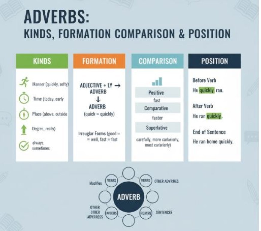 KINDS, FORMATION, COMPARISON AND POSITION OF ADVERBS