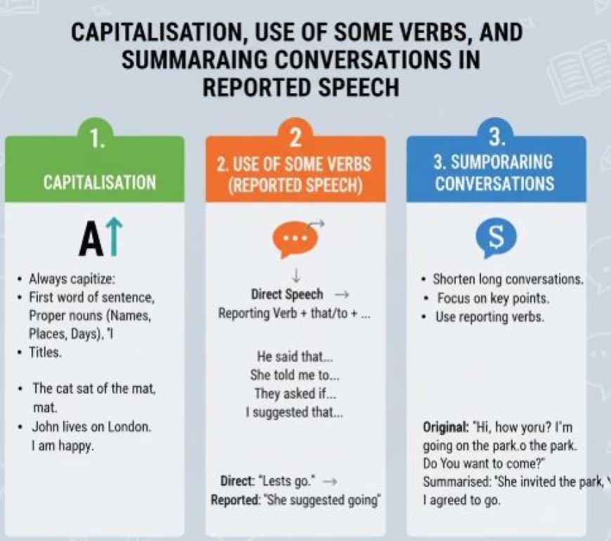 CAPITALISATION, USE OF SOME VERBS, AND SUMMARISING CONVERSATIONS IN REPORTED SPEECH